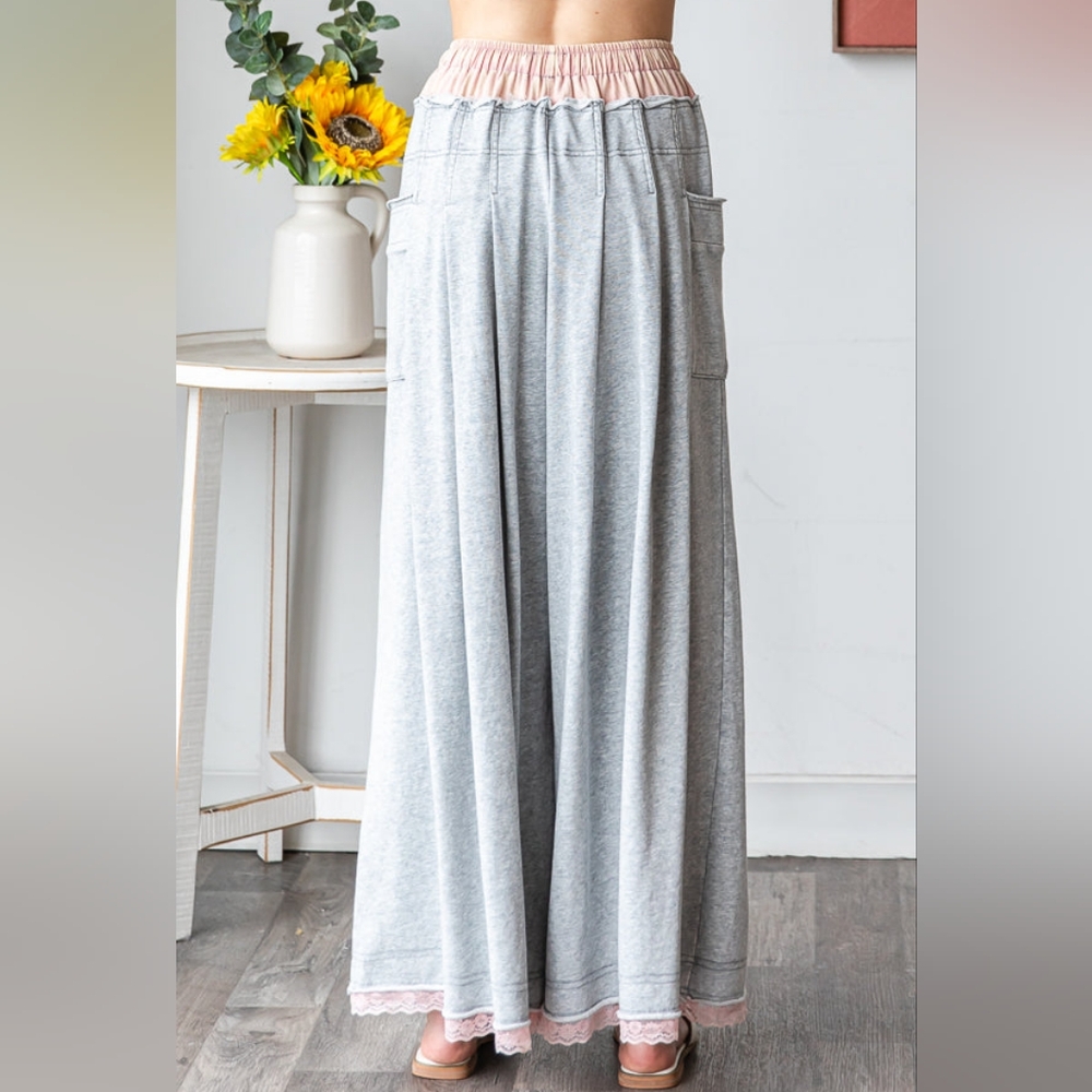 Oli & Hali WASHED TWOFER WAISTBAND WIDE LEG PANTS In H. GREY - Picture 7 of 7